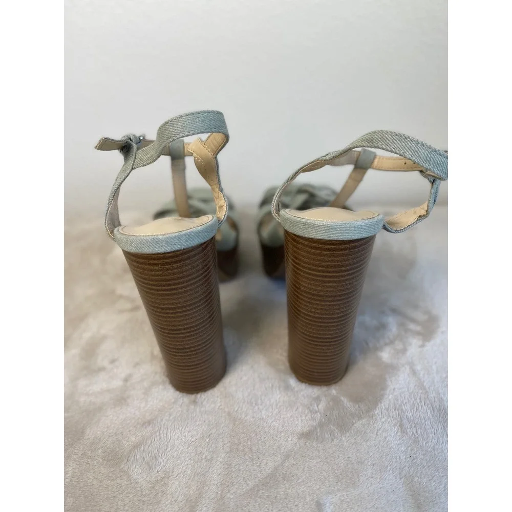 Charlotte Russe Denim Platform Sandals Light Wash Blue Strappy Block Heel Size 9